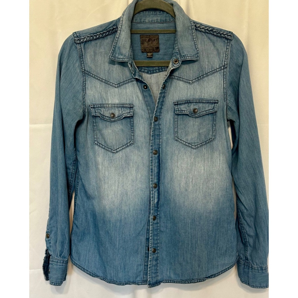 Joe's Jeans The Shirt Denim Western Button Down Light Wash Braided Shoulder S